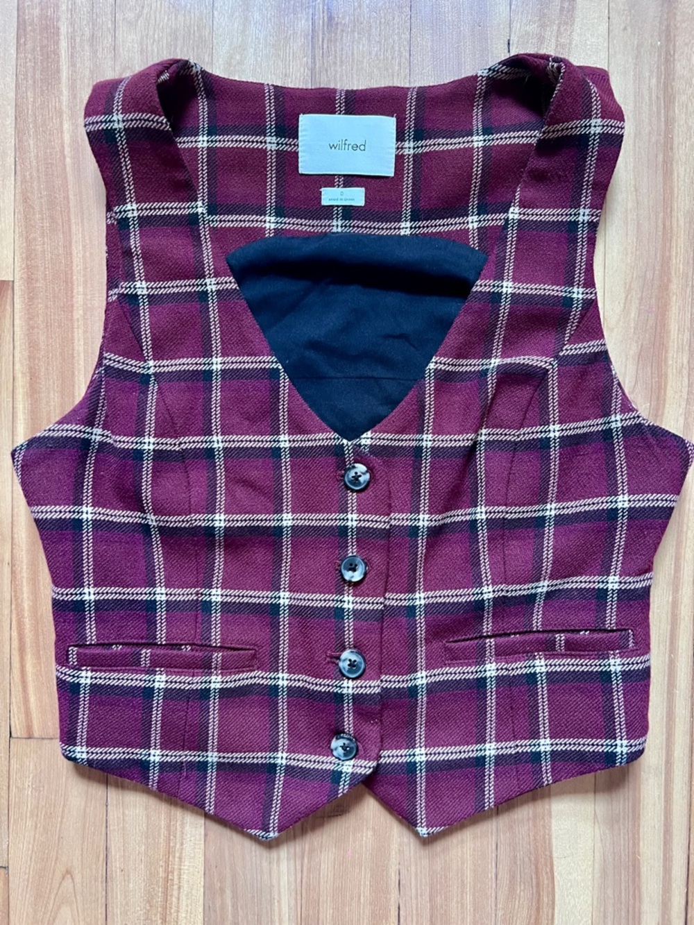 Wilfred Burgundy and Black Plaid Vest